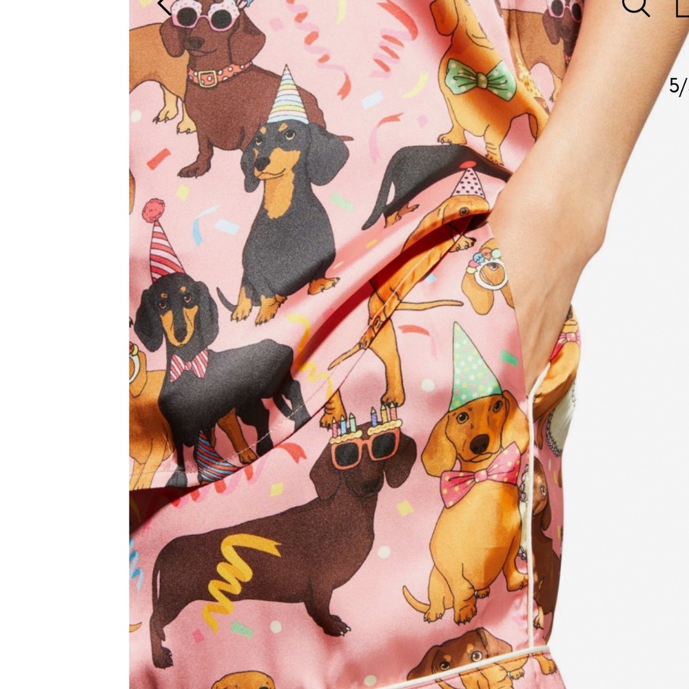 $135 Karen Mabon Hot Dog Birthday Satin Pajama Set Pink Dachshund Dog Print XL - Picture 4 of 12